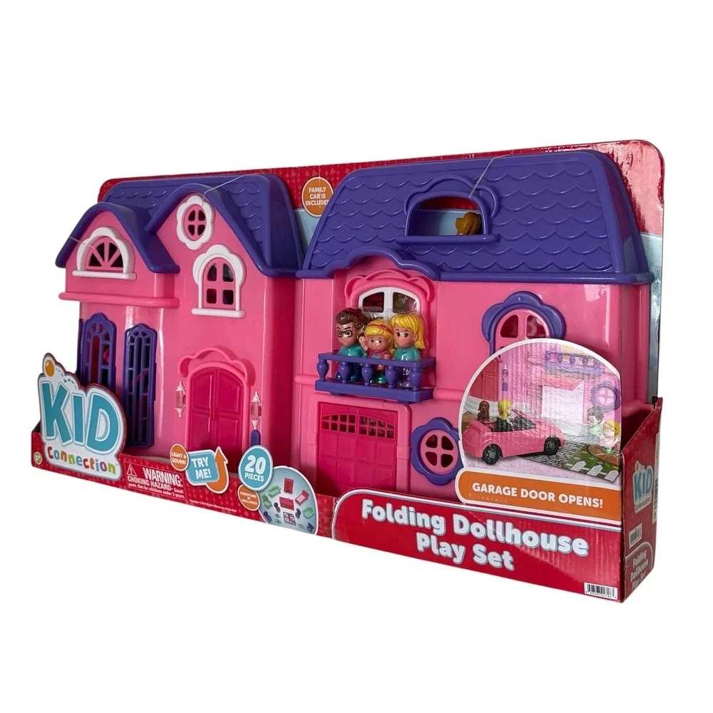 Kid Connection Folding Dollhouse Play Set 20 Pieces Light Sound Car Figures NEW